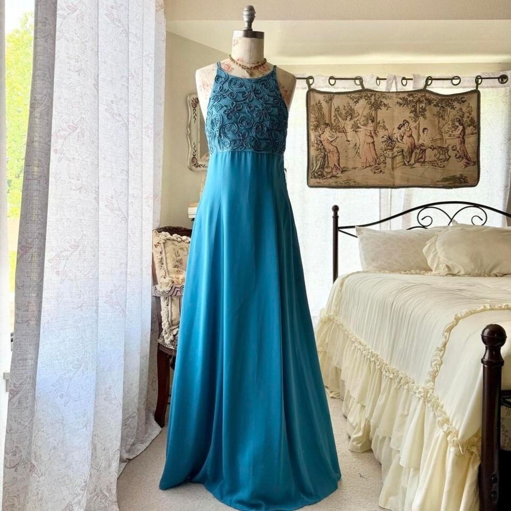 morgan and co blue formal vintage prom dress